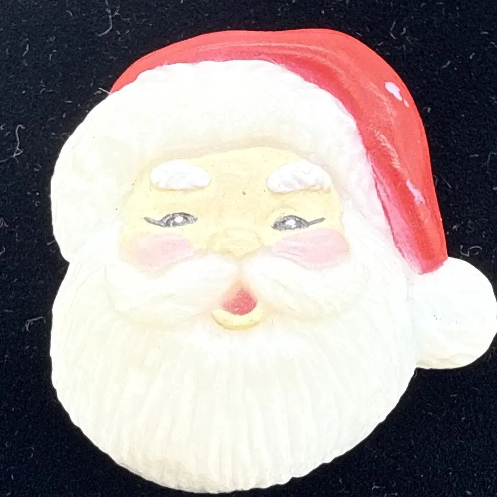 Signed S. Lehman Fun World Plastic Santa Claus Christmas Brooch Vintage READ